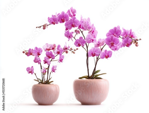 Wallpaper Mural Elegant pink orchids in round ceramic vases with delicate flowers on white background for home decor Torontodigital.ca