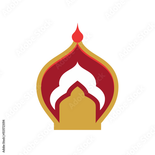 Traditional Mosque Inspired Shape with Deep Red Center and Gold Outline Vector Illustration Background