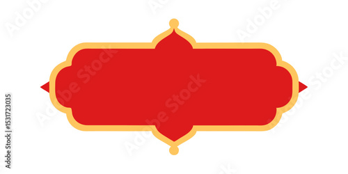 Elegant Red and Gold Rectangular Tag with Decorative Traditional Elements Vector Illustration Background