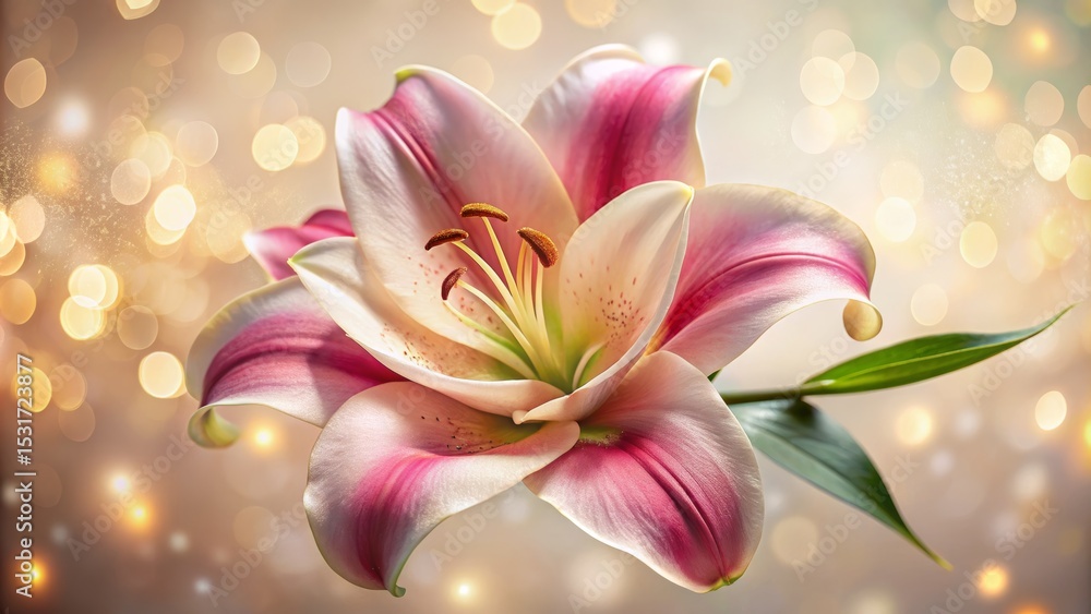 Fototapeta premium Pink and White Lily Blossom with Bokeh Lights