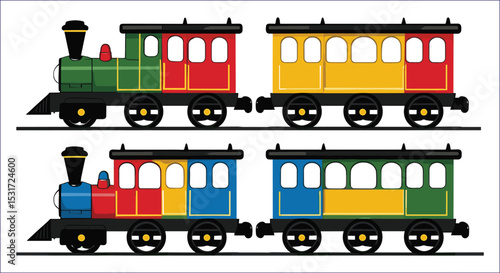 Cartoon Train Toy Set Colorful Steam Locomotive And Passenger Cars