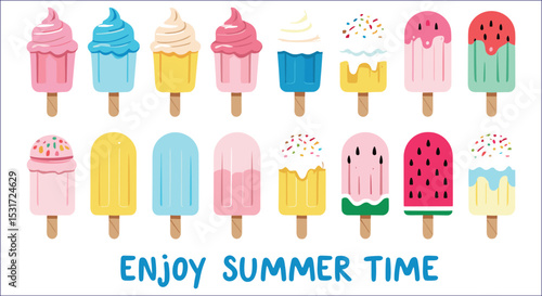 Collection Of Colorful Ice Cream Lollies For Summer Themed Designs