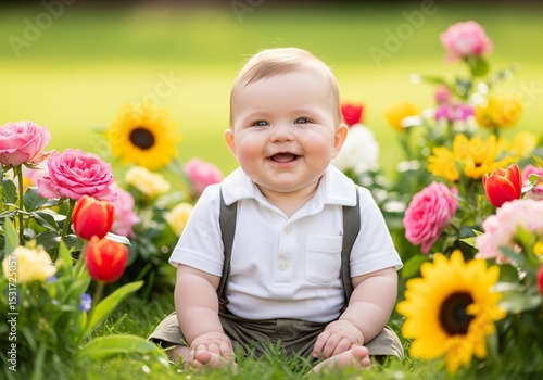 little boy with tulips