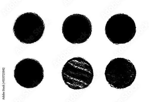 Set of shabby circle shape vector charcoal pencil art brushes