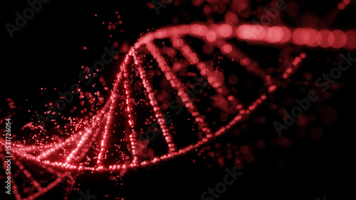 3D render of futuristic dna spiral on dark background. Biotechnology, genetic engineering, health and future concept.