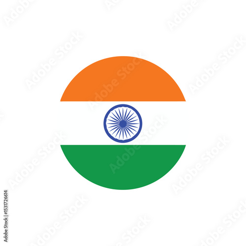 Minimalistic India Flag Design in Circle with Orange, White, Green, and Blue Color Elements