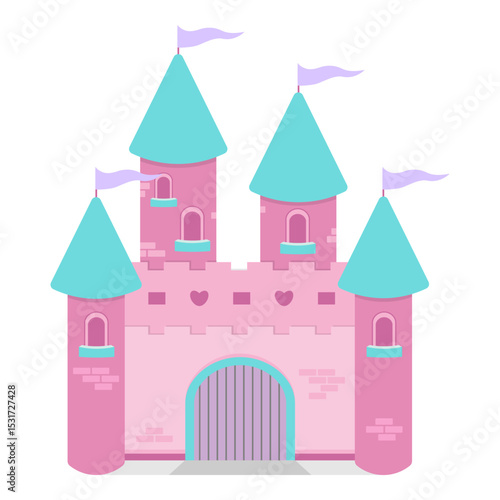 cute pink castle in vector
