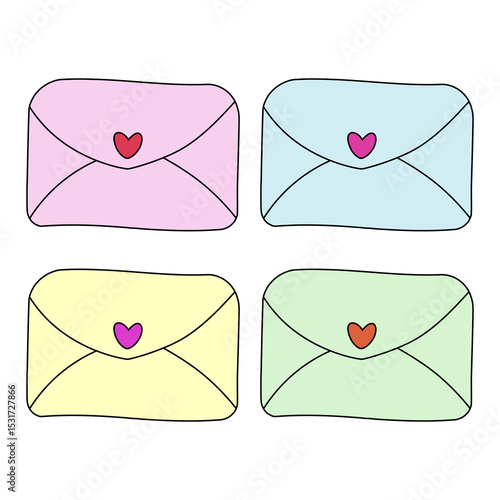 set of cute envelopes with hearts