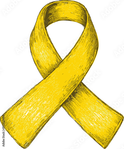 Yellow ribbon symbol of awareness and support in sketch style. Vector illustration