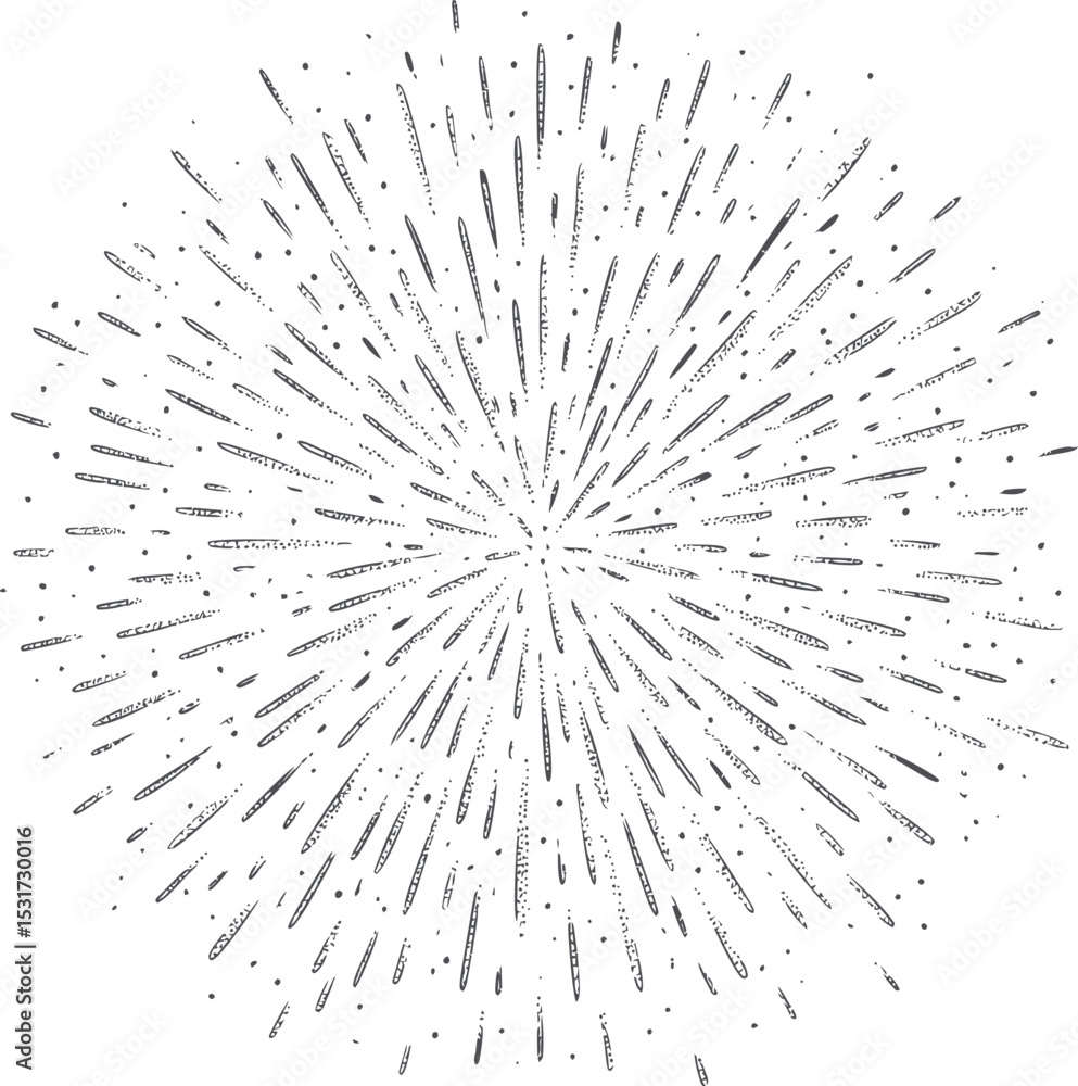 Obraz premium Vintage black and white hand-drawn starburst pattern reminiscent of retro designs. Vector illustration