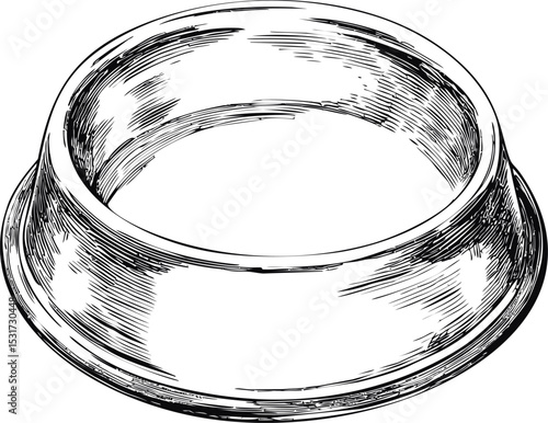 Sketch of a pet food bowl with intricate line details. Vector illustration