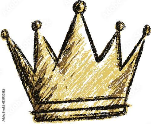 Gold crown illustration with black sketchy lines. Vector illustration