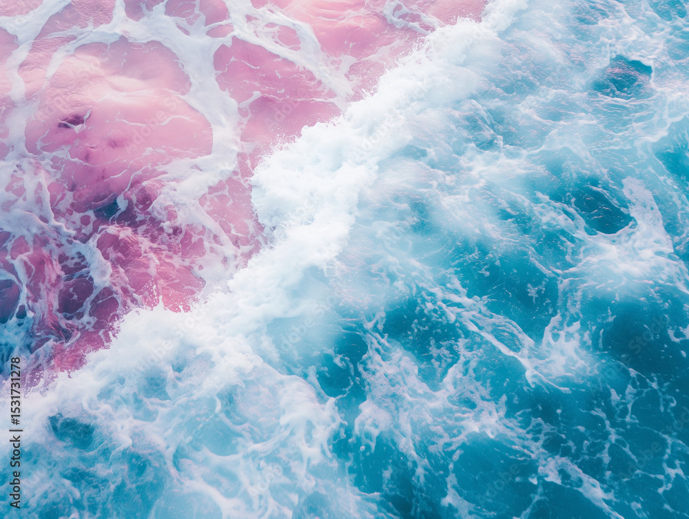 Fototapeta premium 海, 波, ピンク, 水, 泡, 海水, 自然, 美しい, 抽象, テクスチャ, 背景, パステルカラー, 柔らかい, ドリーミー, 透明感, 風景, 穏やか, 癒し, ロマンチック, サーフ, 幻想的, アート, 写真, トロピカル, カラフル, 流れ, 海岸, グラデーション, しぶき, 水面, デザイン, 美的, 波紋, ミニマル, 現代的, 涼しさ, 夏, クリエイティブ, 自然美, 淡い