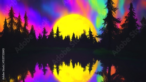 Wallpaper Mural Psychedelic landscape with forest and water Torontodigital.ca