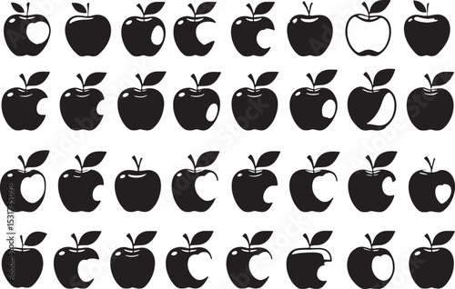 set of black and white apple icons