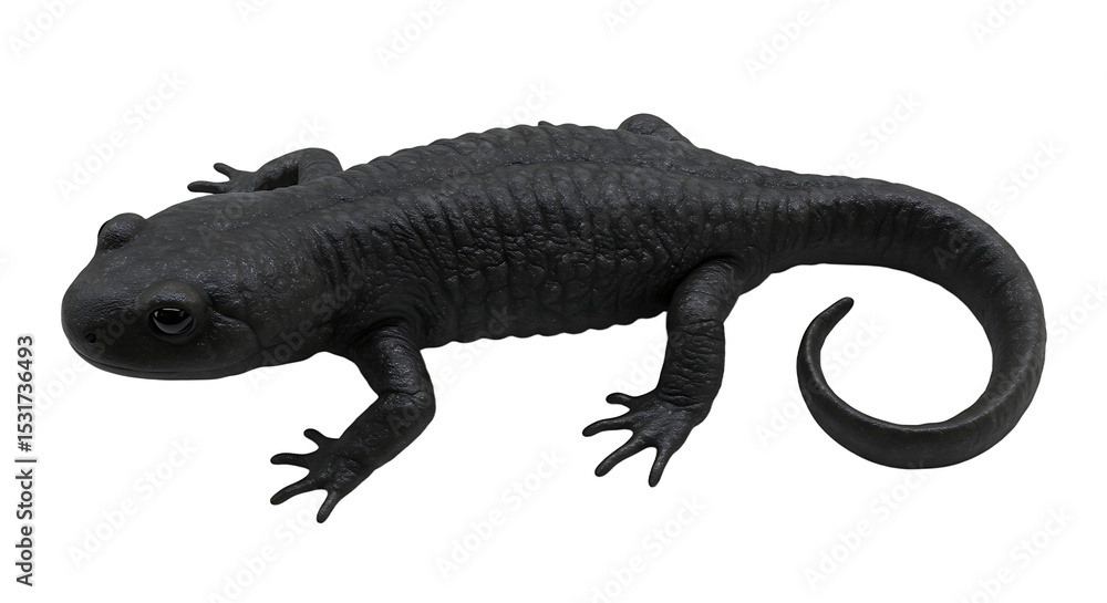 Obraz premium Striking Black Salamander with Detailed Skin and Curled Tail Isolated View