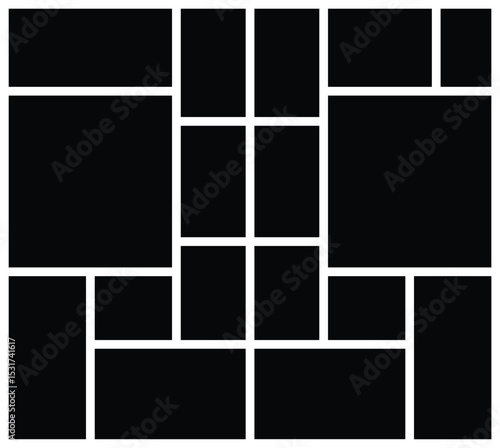 Minimal Collage Photo Frame Template Design. Modern Grid Layout for Photography and Wall Art. Moldboard, Portfolio Presentation and Web Layout Template.