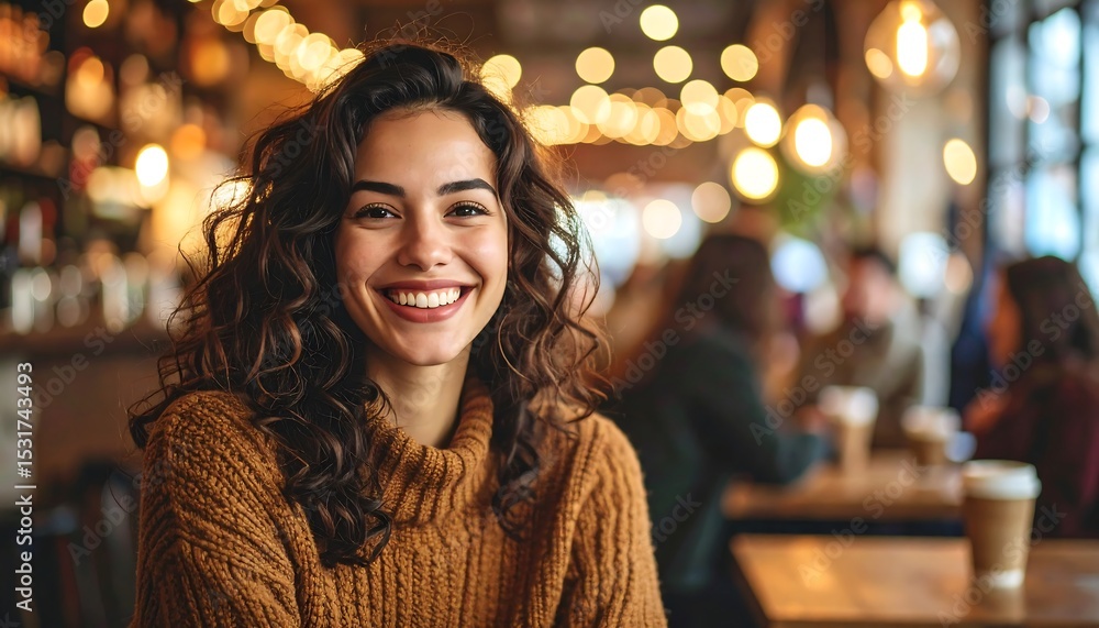 Fototapeta premium Woman smiling in cafe