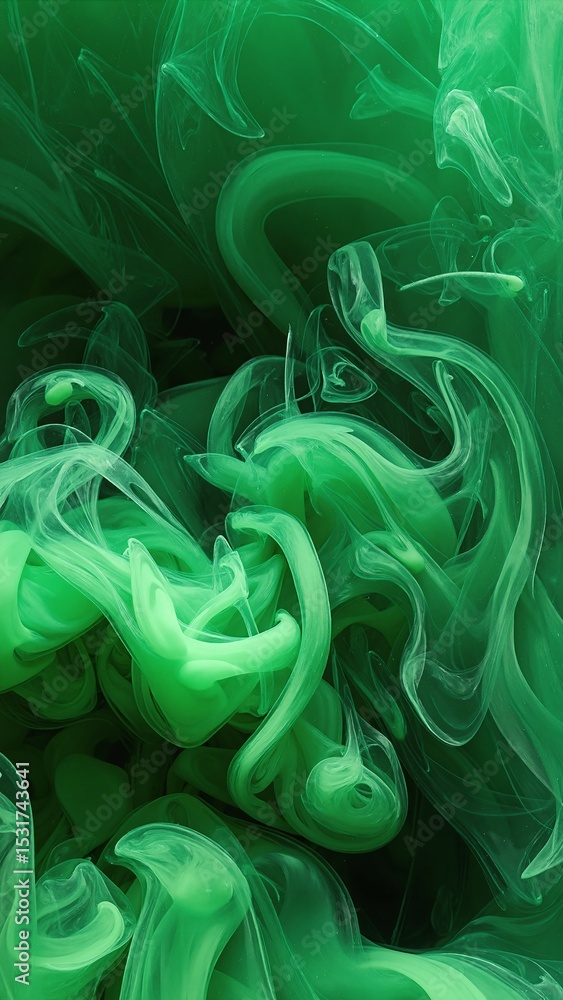 Obraz premium A vibrant green smoke swirls gracefully against a dark backdrop, creating an ethereal atmosphere that evokes mystery and intrigue.