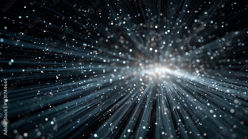 Naklejka premium Space Travel Through Fiber Optic Stars in Deep Blue Cosmic Aesthetic