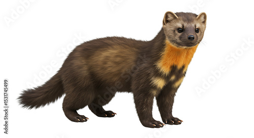 Fototapeta Naklejka Na Ścianę i Meble -  Alert European Pine Marten with Golden Throat Patch Standing in Profile
