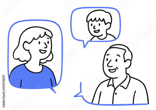 Happy People in Speech Bubbles Communicating