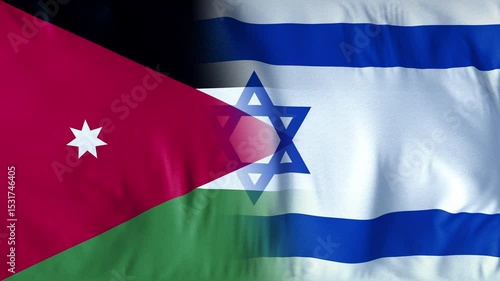 FLAGS OF THE COUNTRIES ISRAEL AND JORDAN. A mesmerizing, ultra-slow-motion video of a high-quality flag gracefully waving in the wind, capturing every delicate ripple and fold in stunning detail.