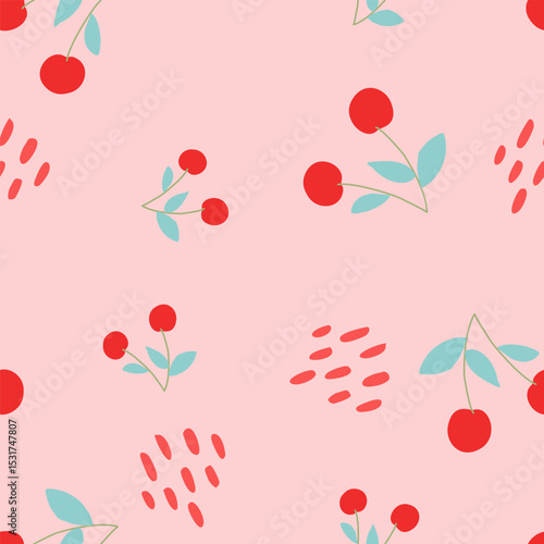 Seamless pattern with summer elements. Creative vector texture with cherries. Vector seamless summer pattern.