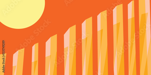 Landmark architecture of monument or obelisk wallpaper design with Golden sun at afternoon art, retro background design for cover, packaging, poster, fabric, and print. Vector illustration
