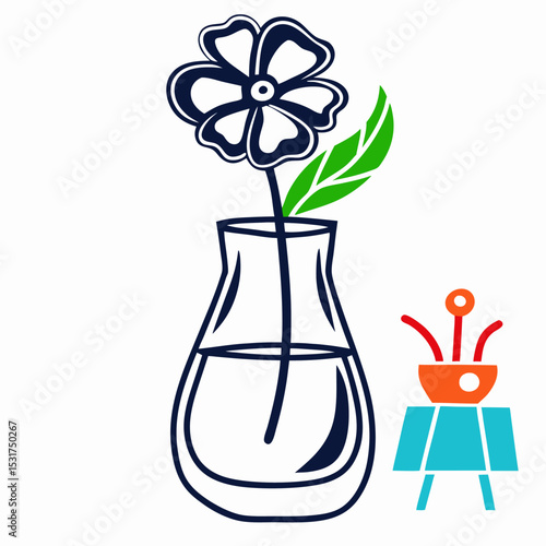 Simple Flower in Vase with Small Grill Illustration
