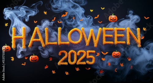 halloween 2025 word made of smoke on black background