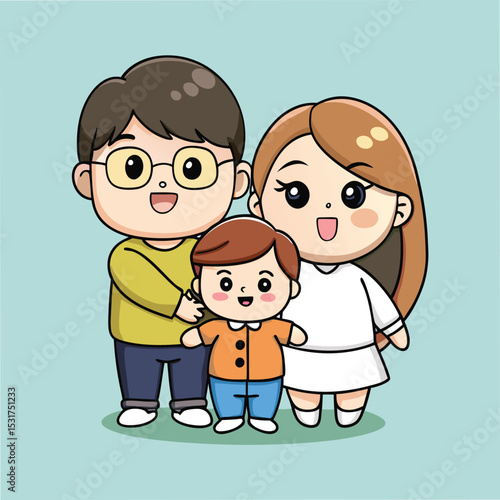 chibi style family with oversized heads parents vector