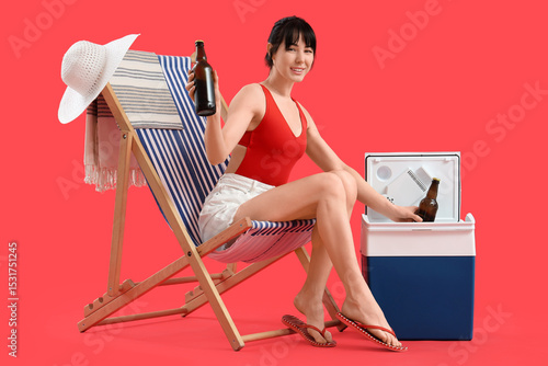 Young woman with portable f...