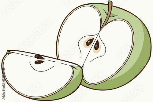 A halved green apple and a slice