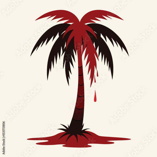 dying palm tree with bloodied roots metaphor vector