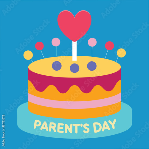 parents day cake with heart topper colorful vector