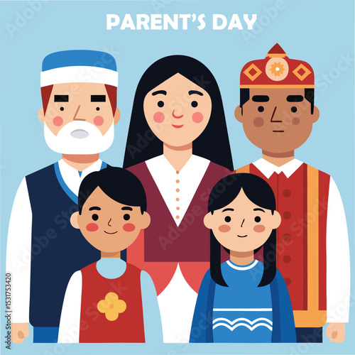 parents day in traditional cultural attire vector