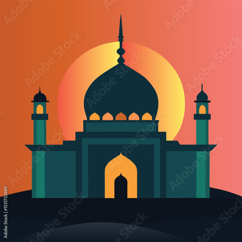 silhouette of imam hussains shrine in karbala scene vector