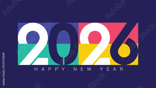 2026 happy new year greeting clipart design. New year 2026 text, calligraphy and typography in colorful template for year of the horse calendar background vector illustration. 
