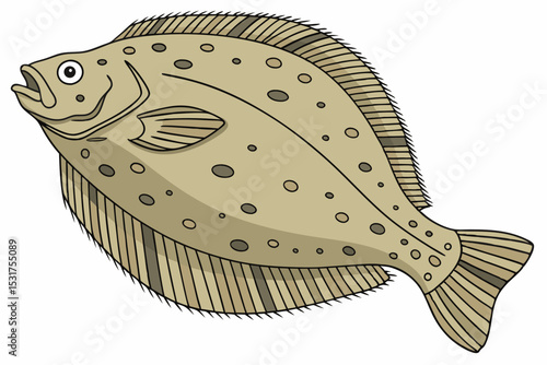 Illustration of a flatfish detailed drawing of a flounder