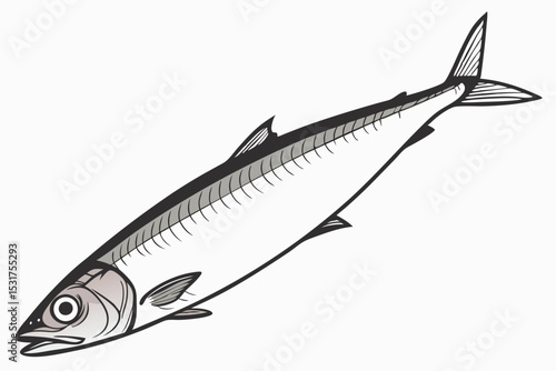 Line art illustration of a pacific herring fish