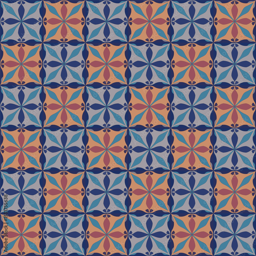 Fototapeta premium A geometric flower pattern, a blue color interchangeable with dark brown, vector pattern, used for wallpapers, tiles, etc.