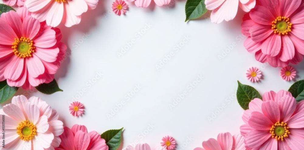 Round pink & white flower frame with blank paper Floral design, top view , paper, blossom Round pink & white flower frame with blank paper Floral design, top view , paper, blossom