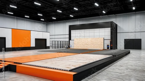 Modern Indoor Gym Facility with Versatile Training Area and Safety Features for Athletes and Fitness Enthusiasts