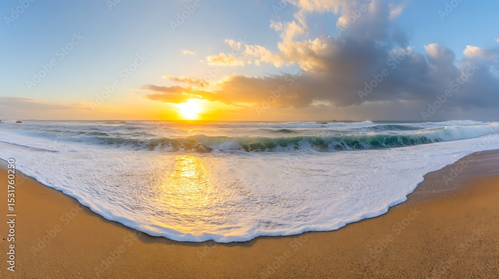 Fototapeta premium Golden sunset over the ocean waves