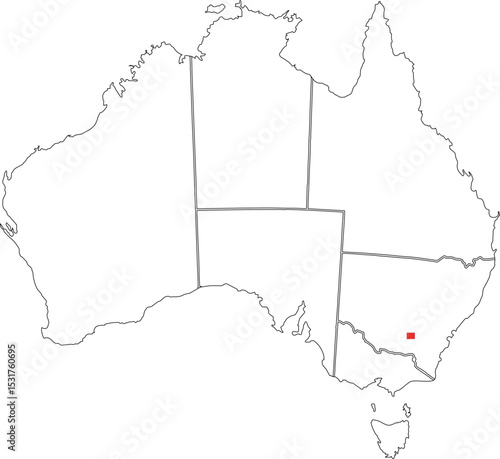 Outline Map of Australia with Capital Canberra Marked in Red Vector Illustration
