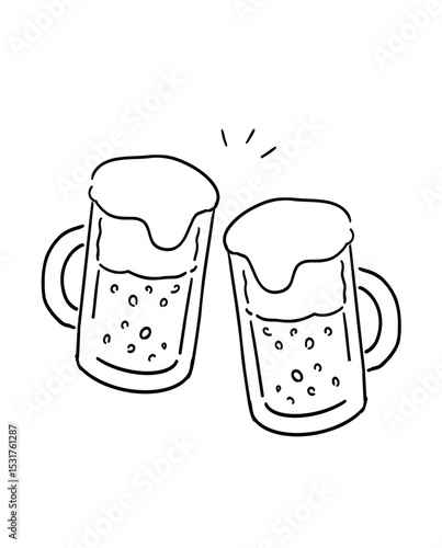 ビールで乾杯_手書きイラスト_線画｜Cheers with Beer_Hand-drawn Illustration_Line Art