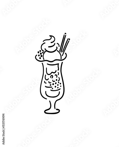 パフェ_手書きイラスト_線画｜Parfait_Hand-drawn Illustration_Line Art