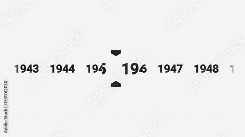Horizontal timeline animation scrolling smoothly to the year 1945. Ideal for history documentaries, educational videos, or year-based content.