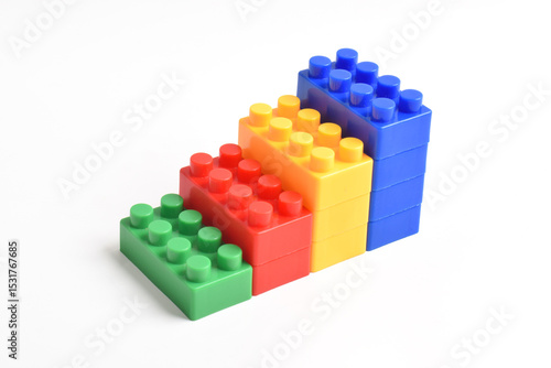 A rainbow color lego stairs isolated on white background. Building Blocks